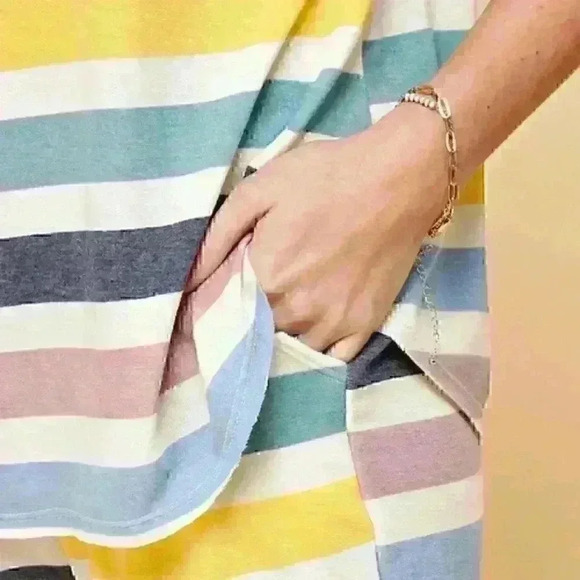 Yellow/Blue/Pink Striped Loungewear Top and Shorts - Picture 2 of 3